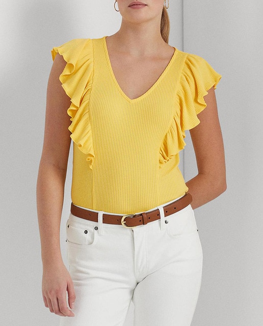 Imagen 0 de Camiseta de mujer en punto de canalé con volantes