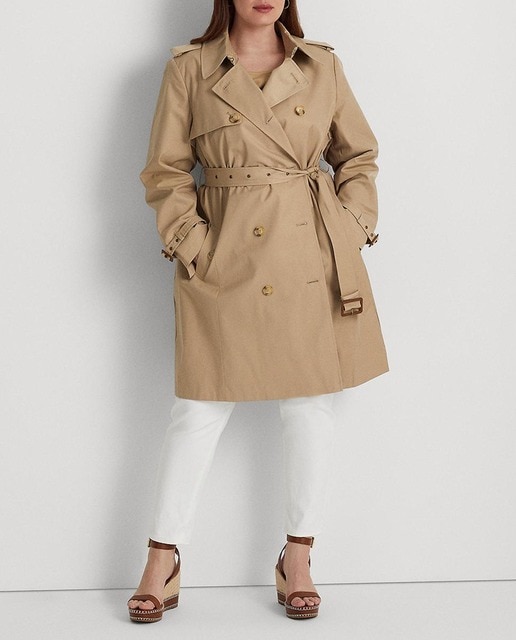 Imagen 0 de Gabardina de mujer talla grande cruzada de mezcla de algodón