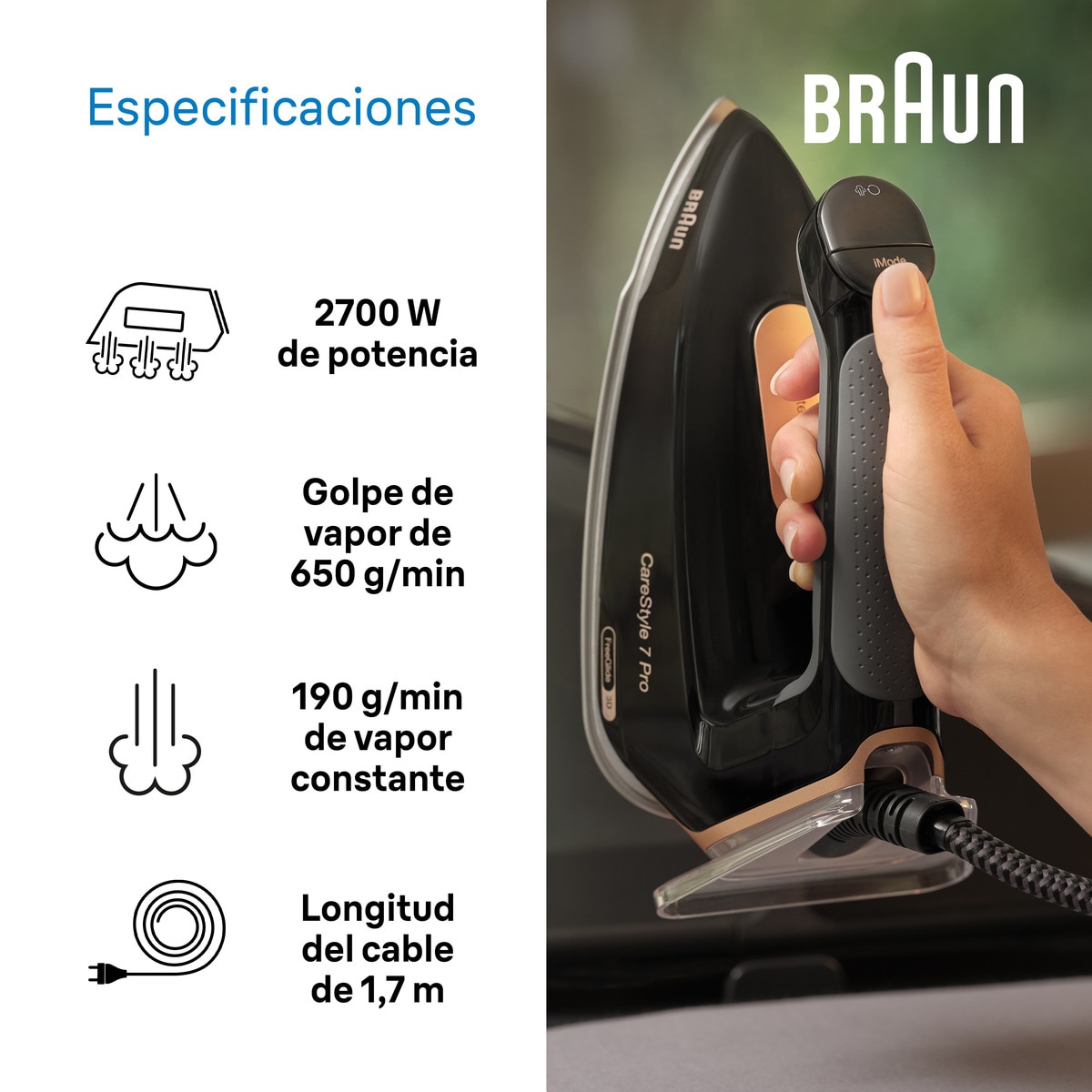 Centro de planchado Braun CareStyle 7 Pro IS7286BK con golpe de vapor superpotente Negro / Cobre-3