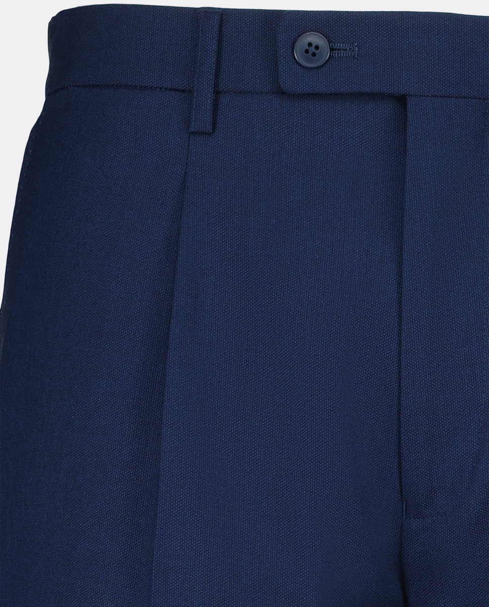 Pantalón de traje ojo de perdiz con pinza de hombre Classic Fit Azul-5