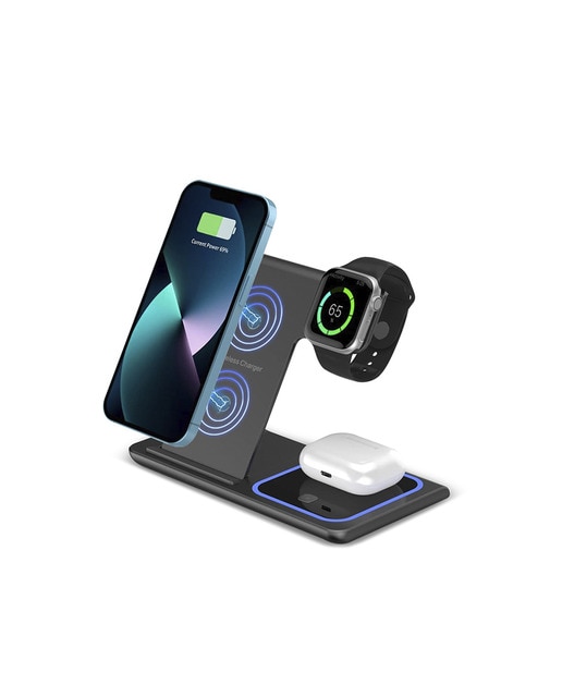 Imagen 0 de Base de carga inalámbrica plegable 3 en 1. Base Qi 15W doble posición,cargador Apple Watch, base Qi