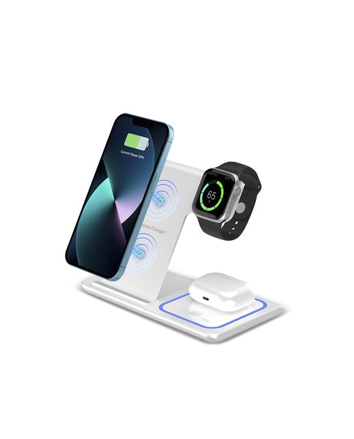 Imagen 0 de Base de carga inalámbrica plegable 3 en 1. Base Qi 15W doble posición,cargador Apple Watch, base Qi