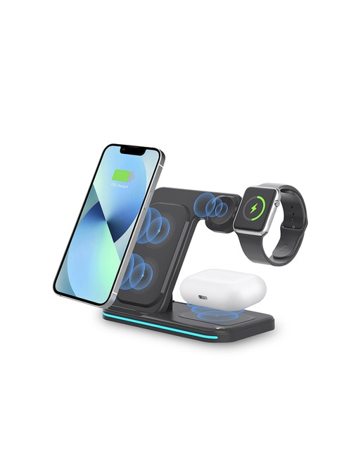 Imagen 0 de Base de carga inalámbrica plegable 3 en 1. Base Qi 15W doble posición,cargador Apple Watch, base Qi