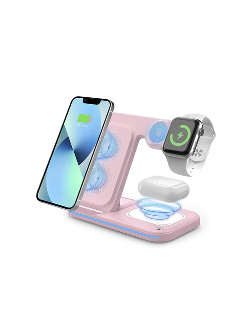 Imagen 0 de Base de carga inalámbrica plegable 3 en 1. Base Qi 15W doble posición,cargador Apple Watch, base Qi