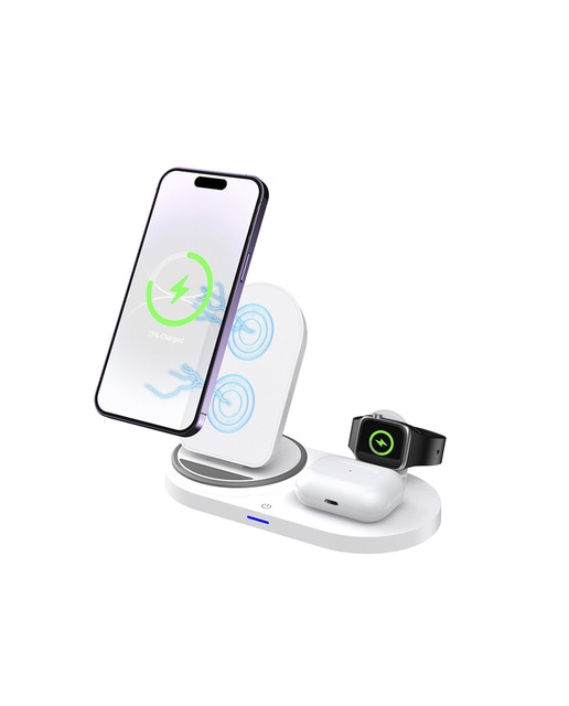 Imagen 0 de Base de carga inalámbrica plegable 3 en 1. Base Qi 15W doble posición,cargador Apple Watch, base Qi