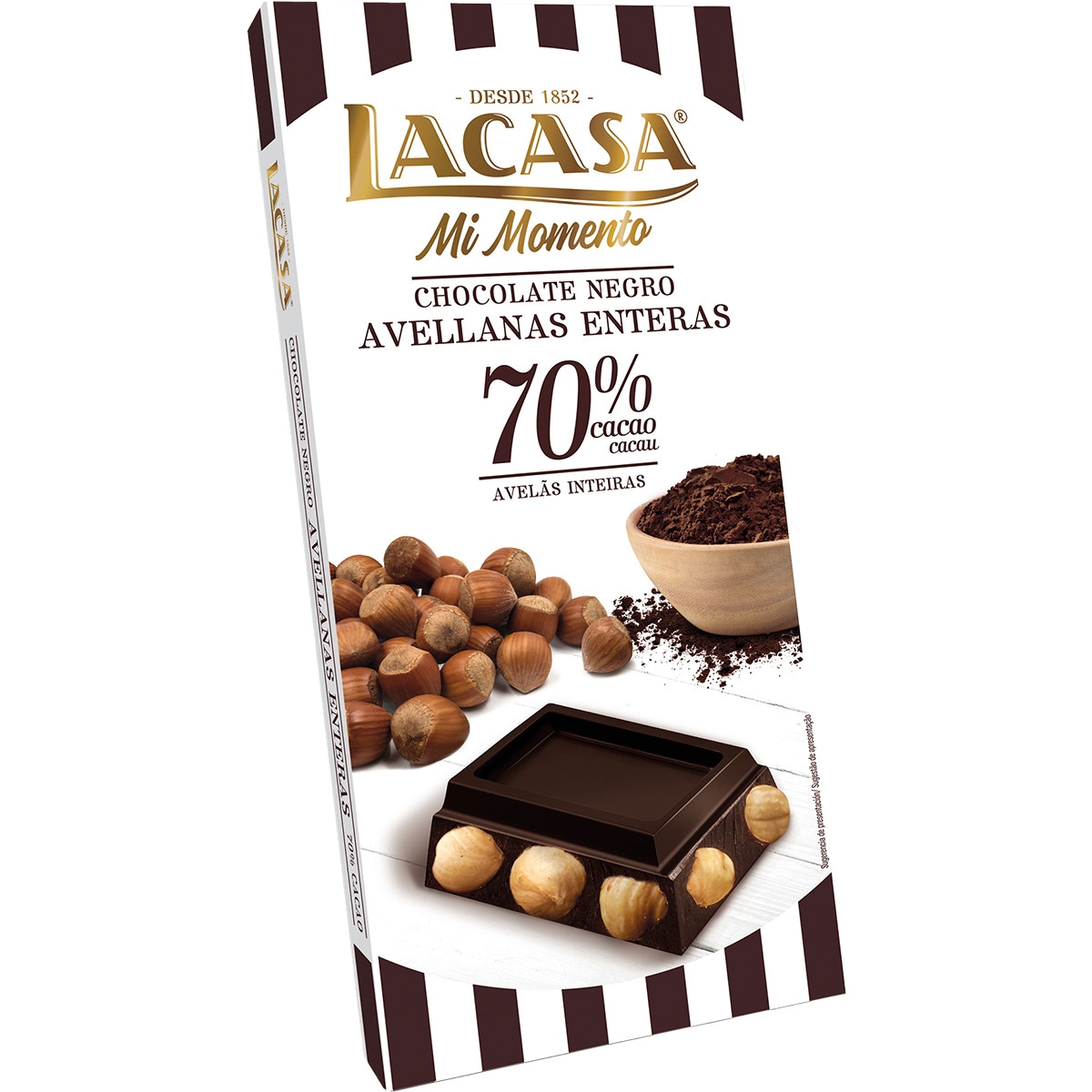 Chocolate Preto com Avelãs Inteiras 70% Cacau embalagem 200 g