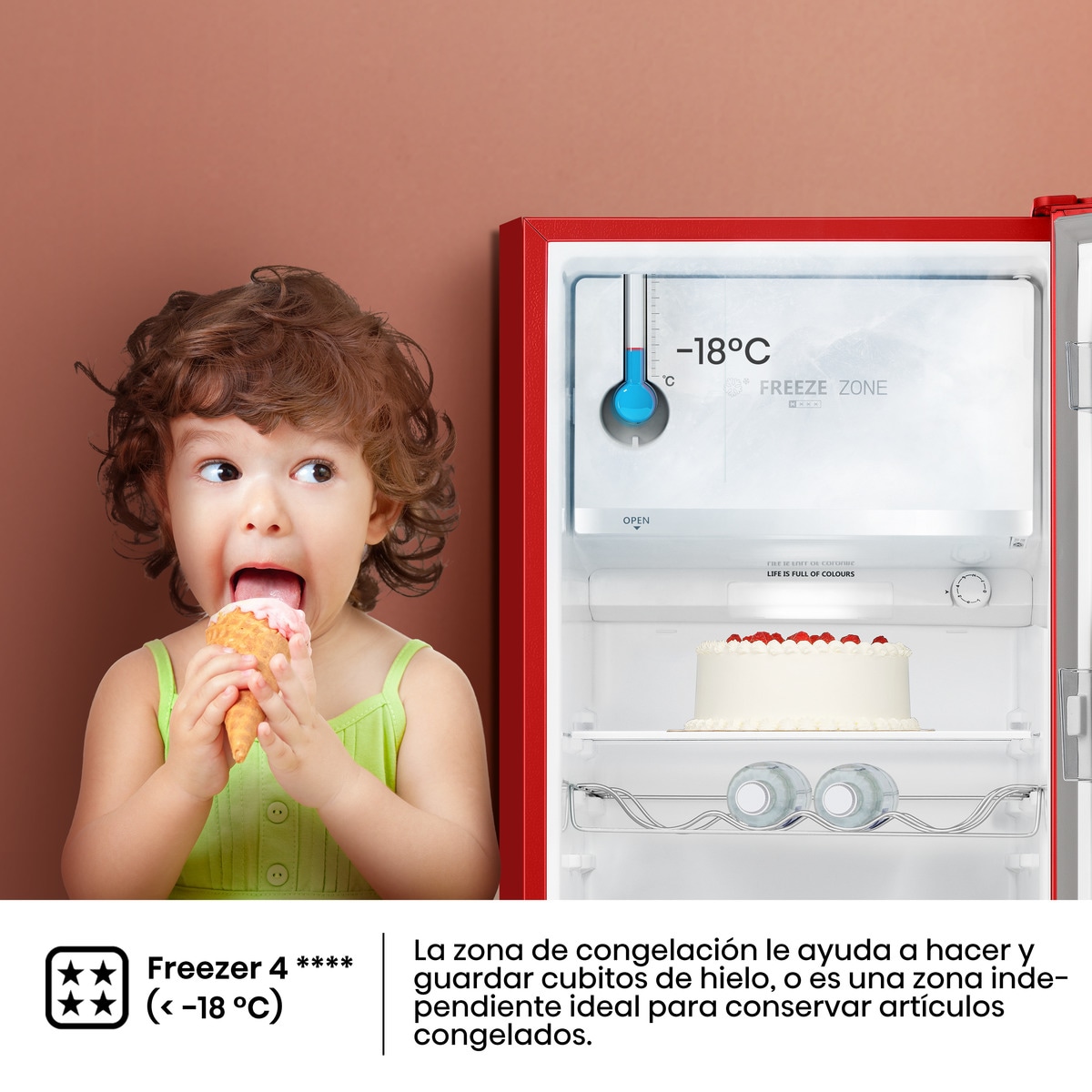 Frigorífico 1 puerta Hisense Cíclico/Defrost - RR220D4BRE Rojo-6