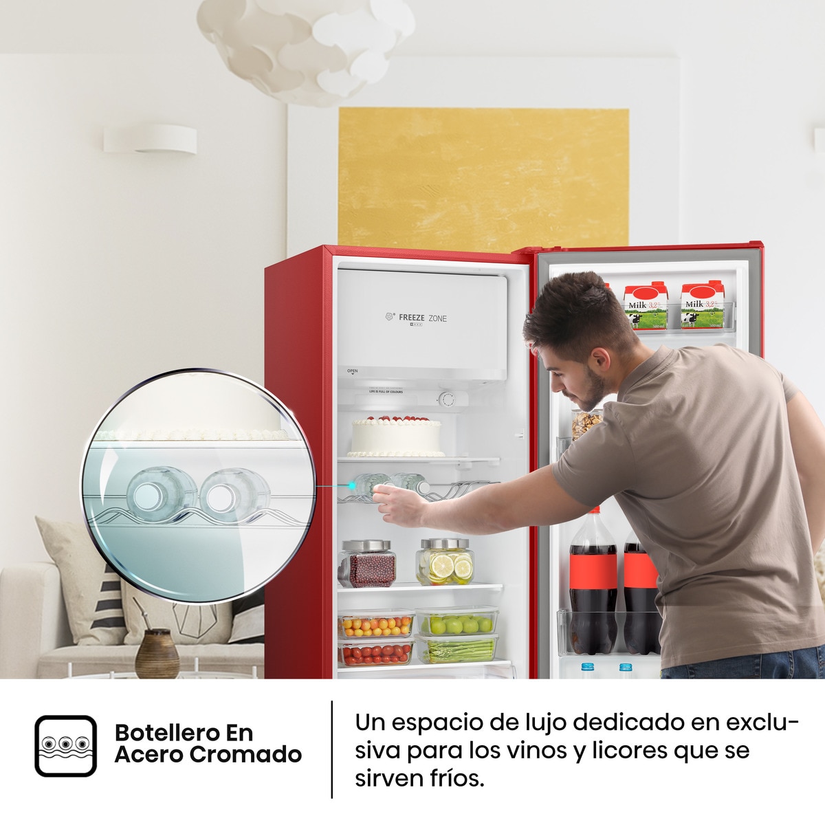 Frigorífico 1 puerta Hisense Cíclico/Defrost - RR220D4BRE Rojo-4