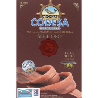 filetes de anchoa del Cantábrico en aceite de oliva lata 62 g neto escurrido - Codesa Serie Oro