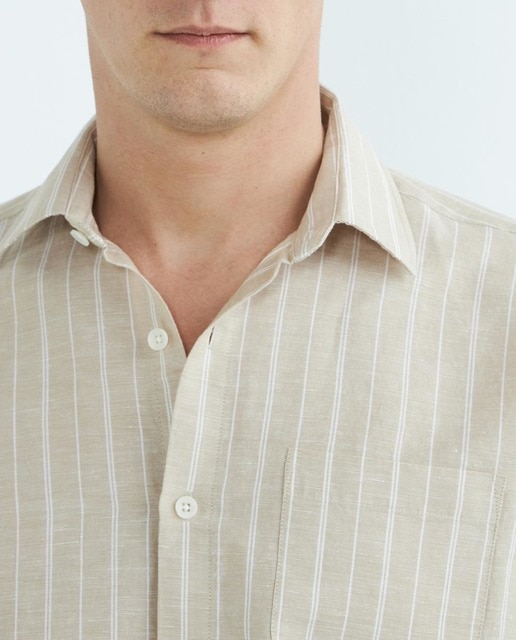 Imagen 0 de Camisa manga corta de hombre de lino algodón rayas