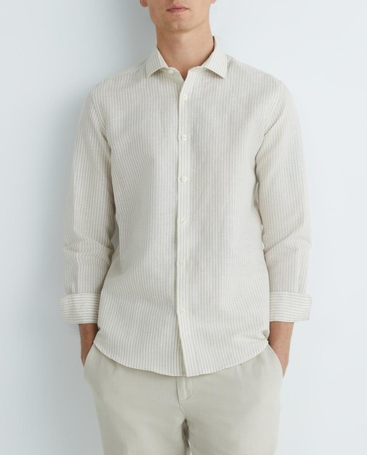 Imagen 0 de Camisa de hombre de lino y algodón de rayas