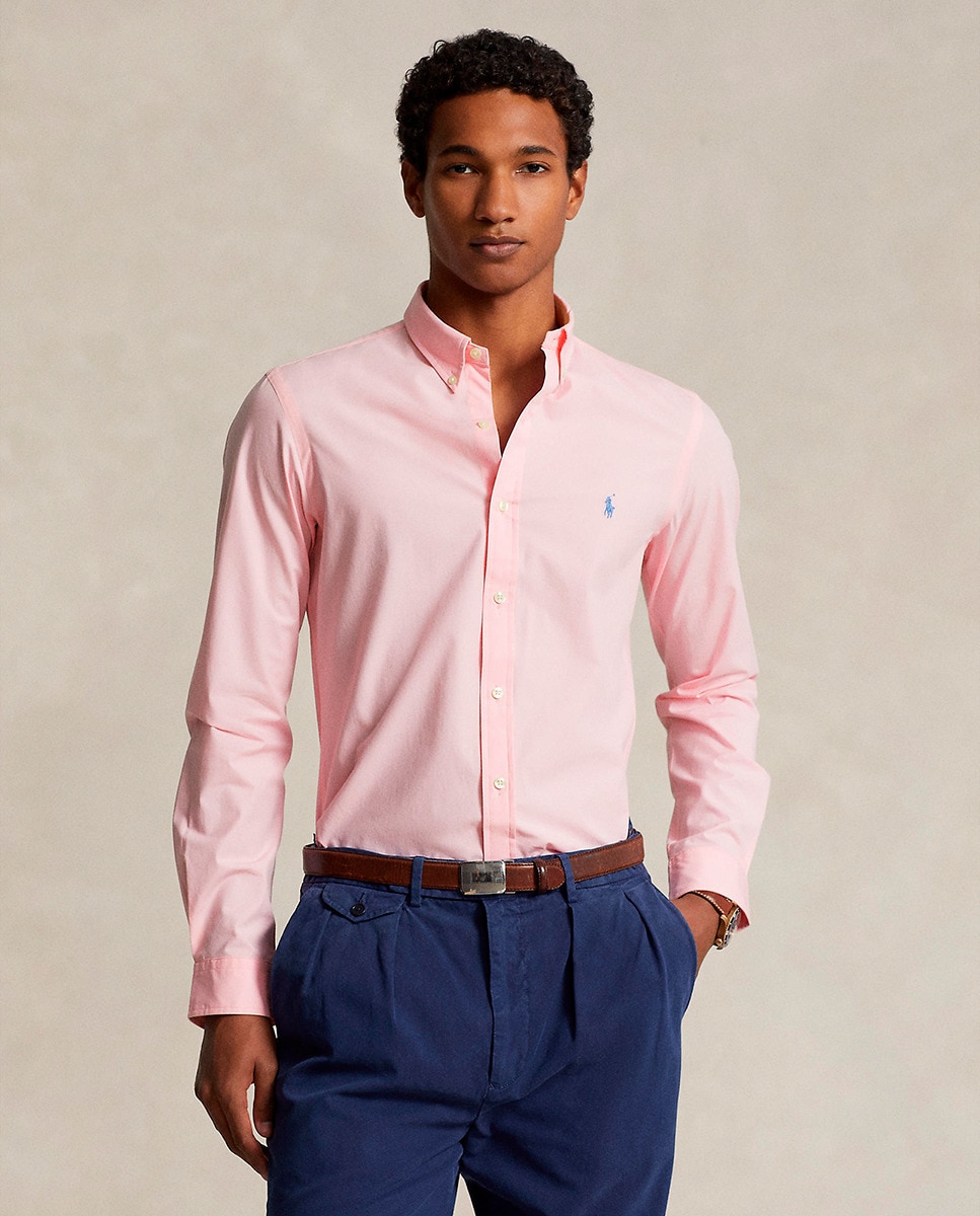 Camisa Regular Fit de Popelina Rosa-1