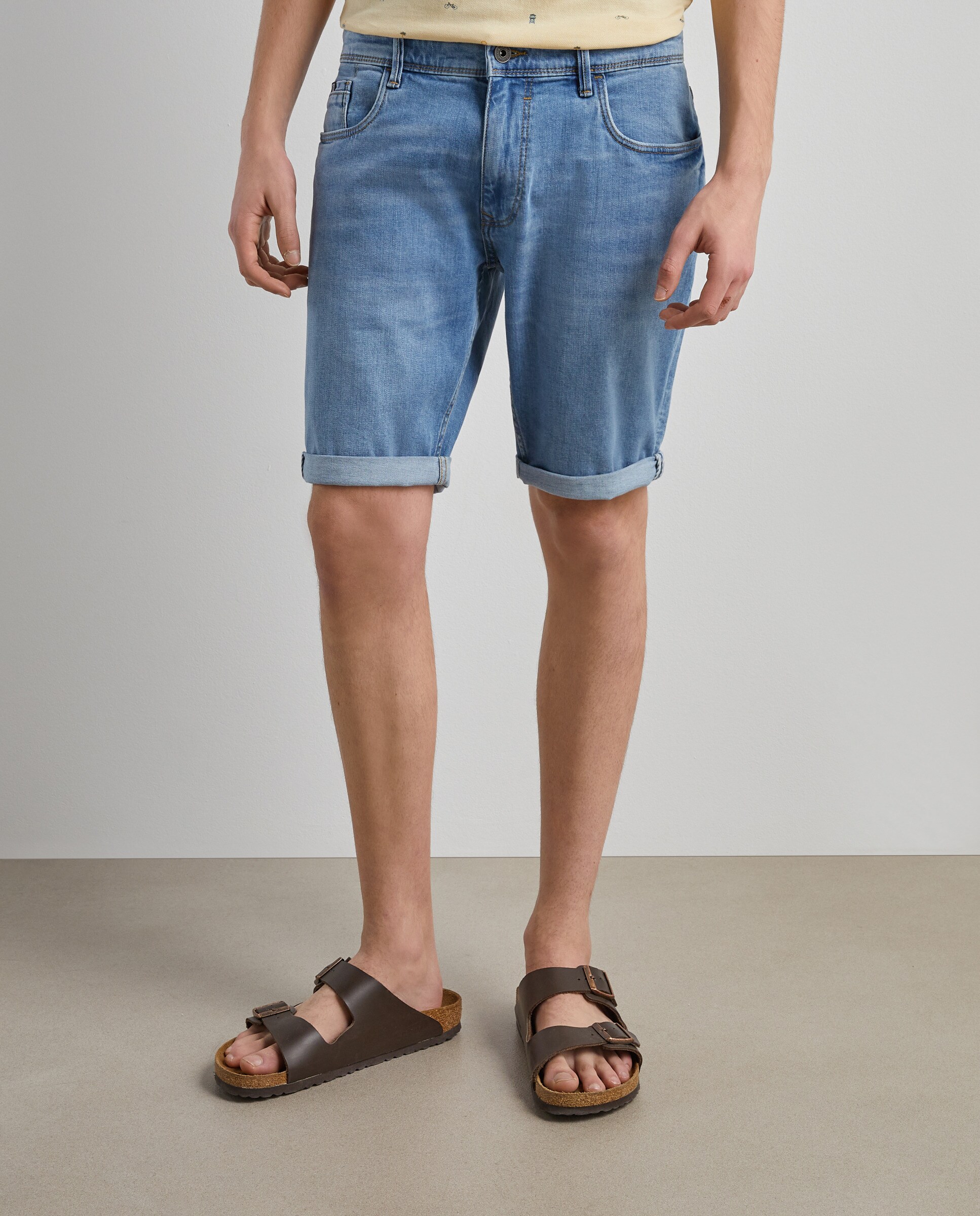 Bermudas de Ganga com 5 Bolsos Stretch Azul Céu-2