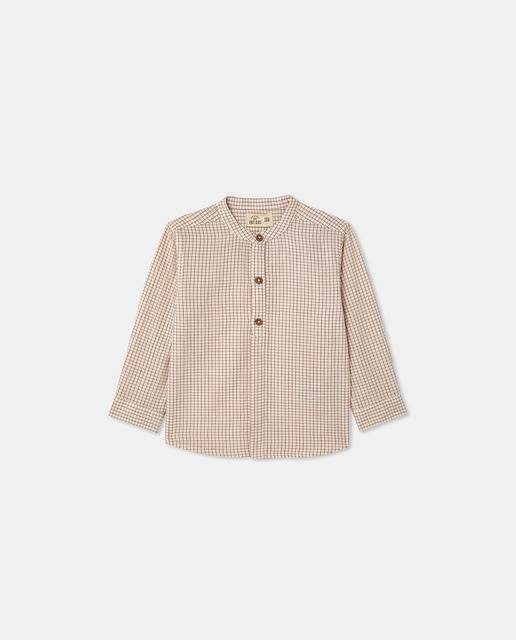 Imagen 0 de Camisa gasa con cuello mao cuadros de bebé niño en naranja