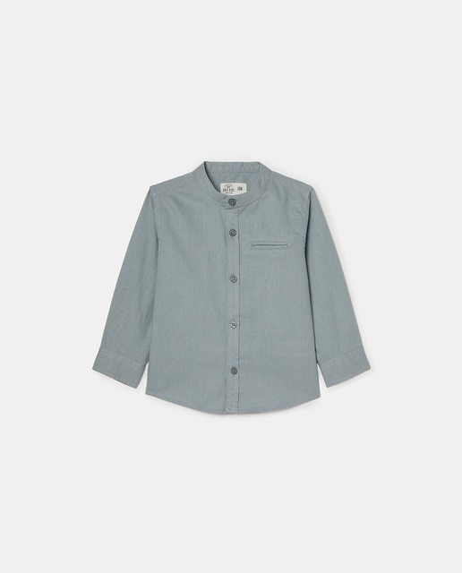 Imagen 0 de Camisa lino con cuello mao de bebé niño en verde