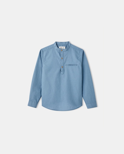 Imagen 0 de Camisa gasa de niño con cuello mao polera en azul