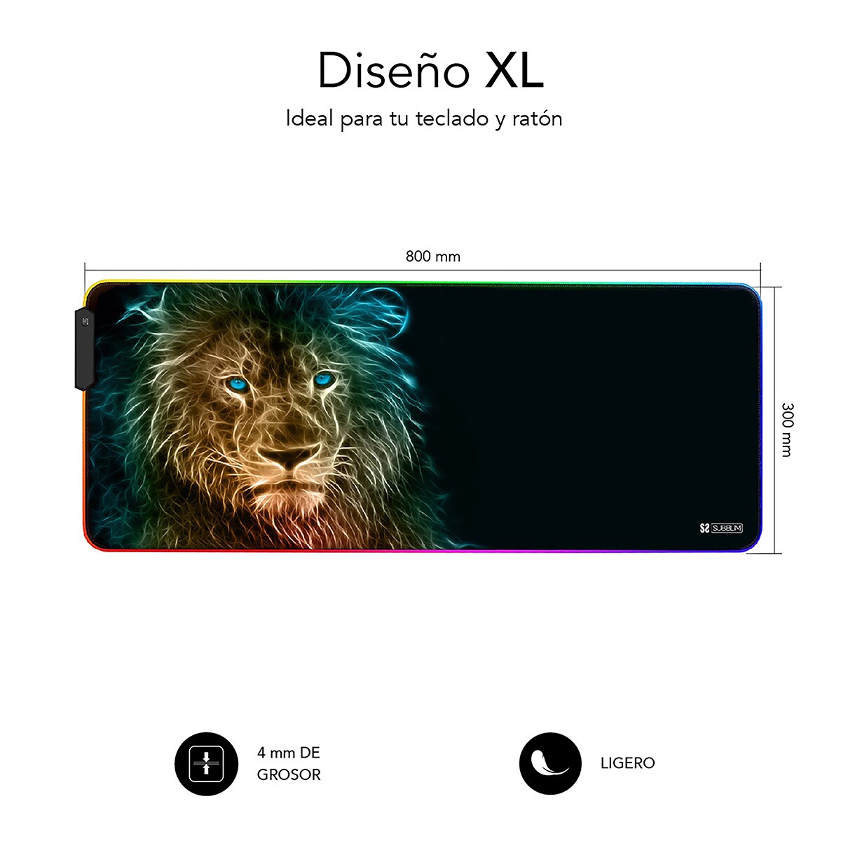 Alfombrilla para ratón Gaming Subblim León XL con luz LED RGB Negro-3