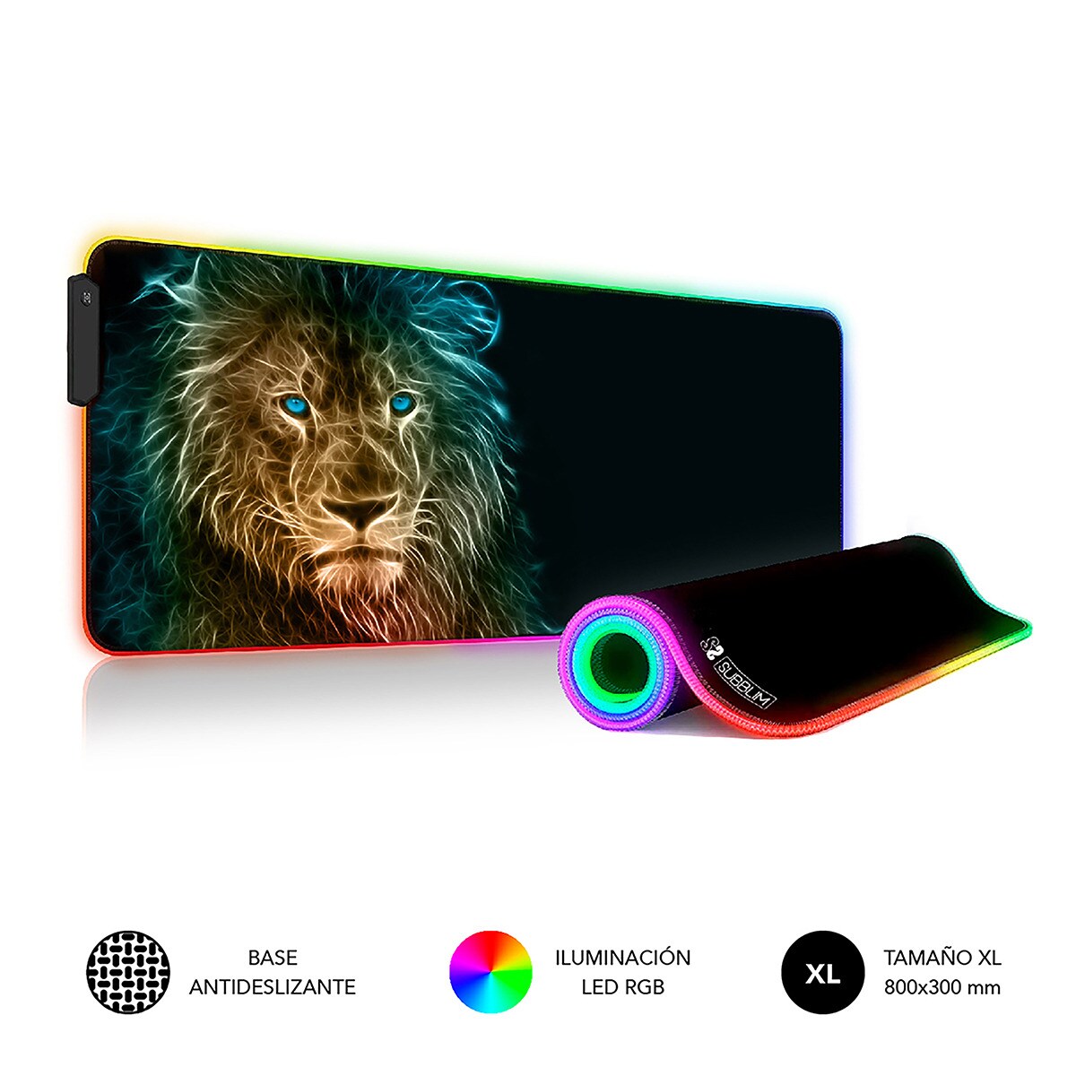 Alfombrilla para ratón Gaming Subblim León XL con luz LED RGB Negro-2