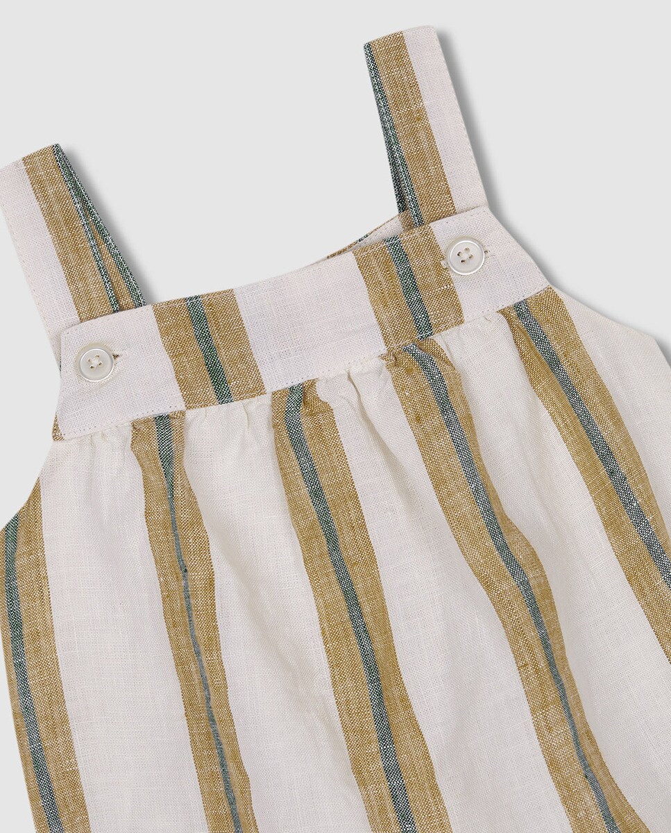 Vestido às Riscas com Gola com Folho Caqui-5