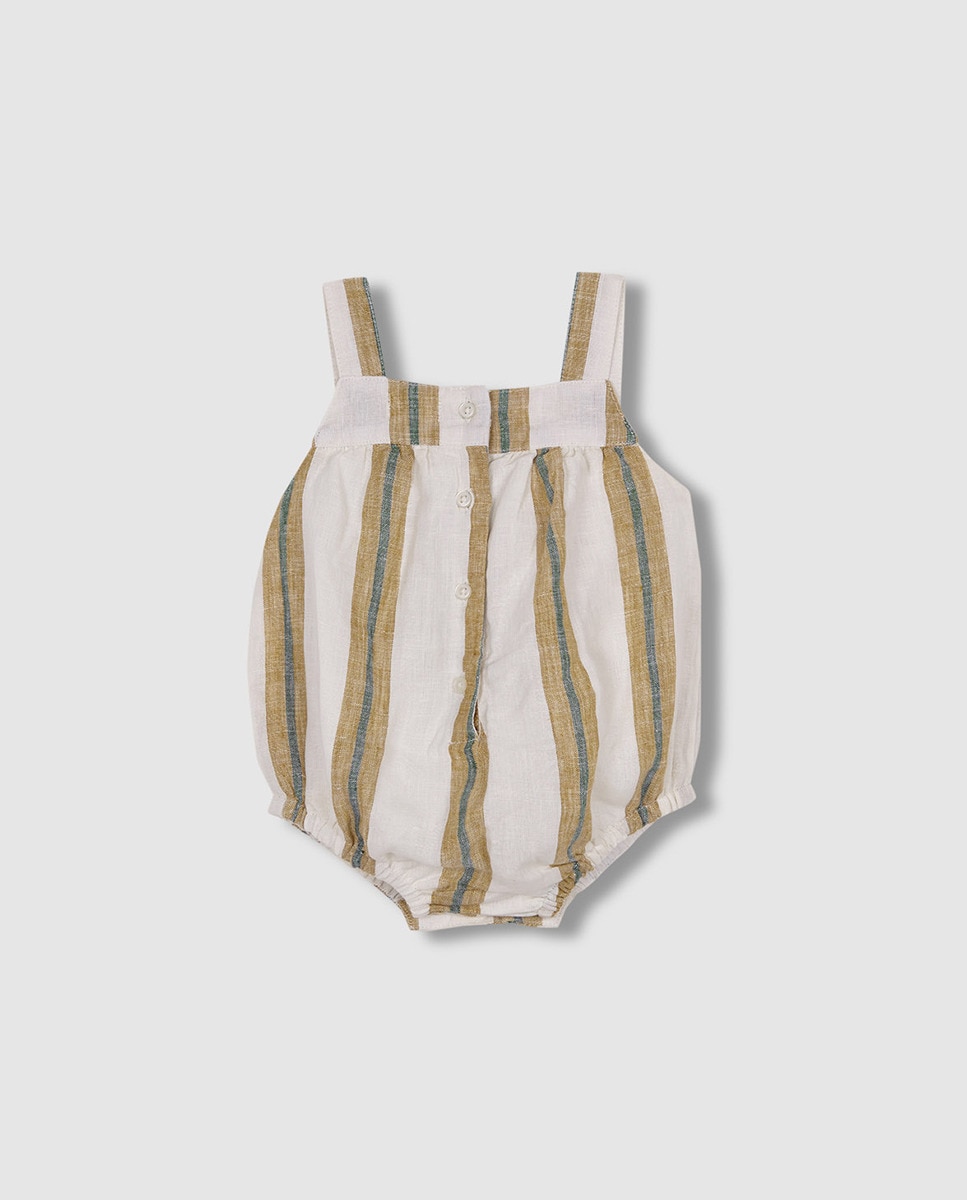 Vestido às Riscas com Gola com Folho Caqui-4