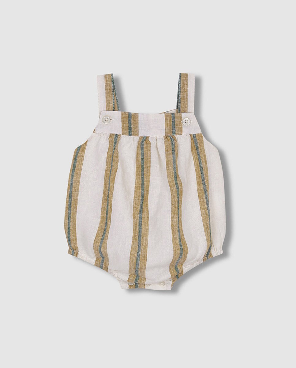 Vestido às Riscas com Gola com Folho Caqui-3