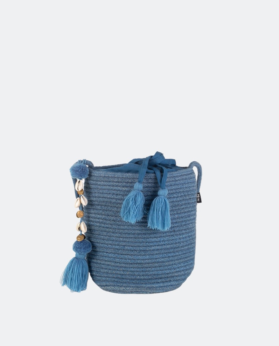 Bolso cubo de yute en tono azul con asa bandolera · Kbas · El