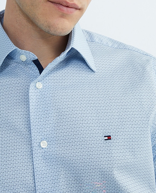 Imagen 0 de Camisa de hombre de manga corta azul con microestampado