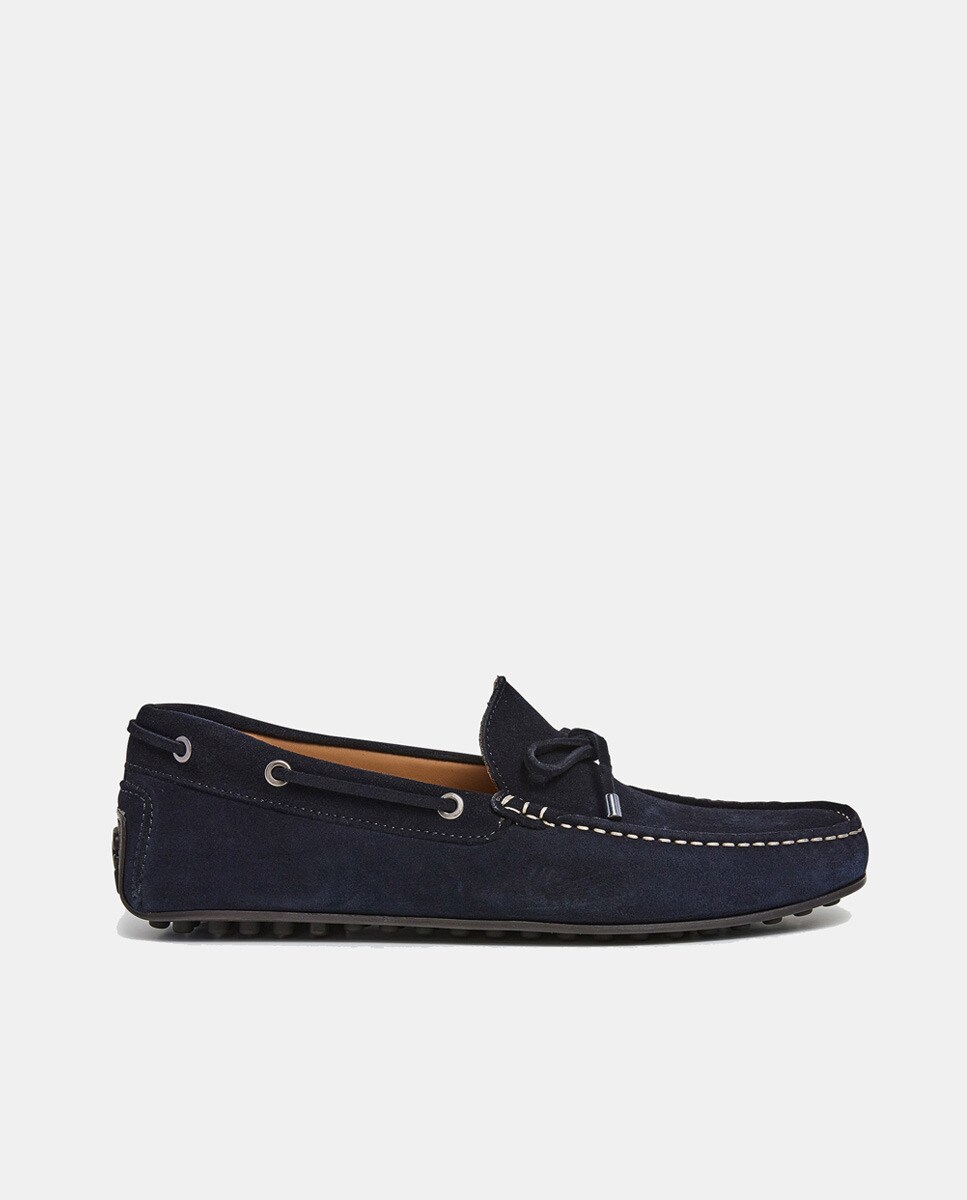 Mocassins de Camurça com Detalhe de Laço Azul-1