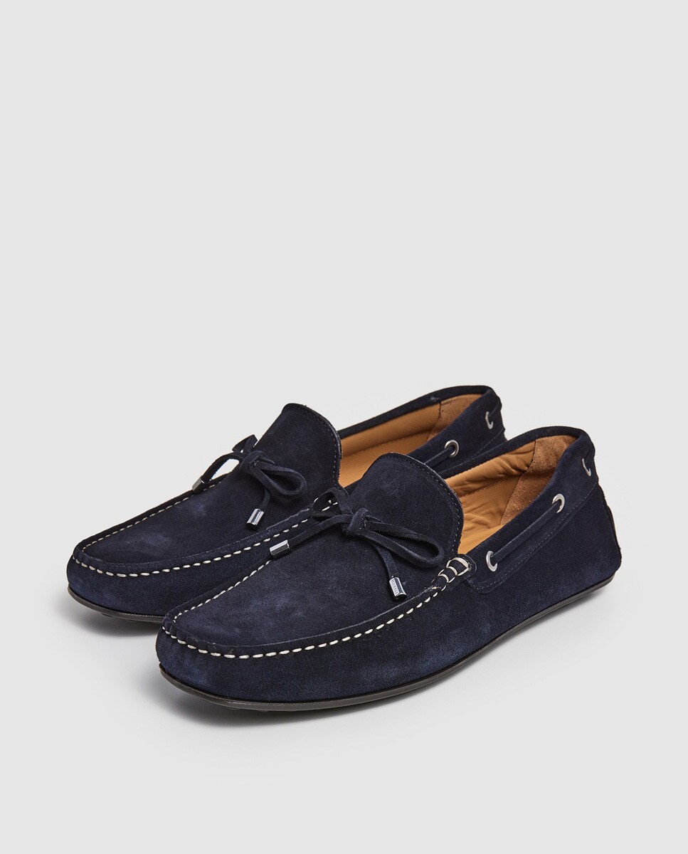 Mocassins de Camurça com Detalhe de Laço Azul-2