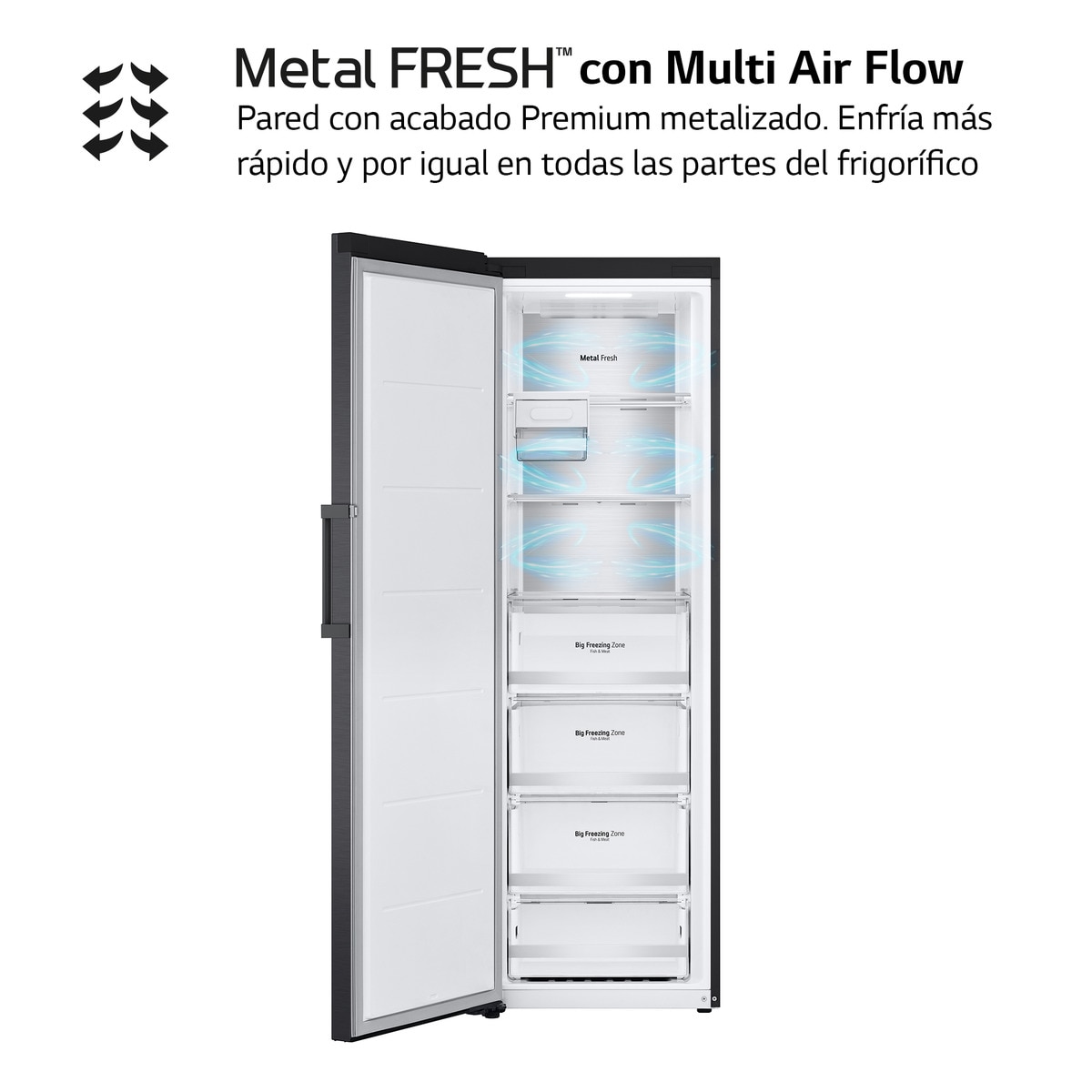 Congelador vertical LG 186 cm, 355 l, Multi Air Flow - GFM61MCCSF Negro mate-8