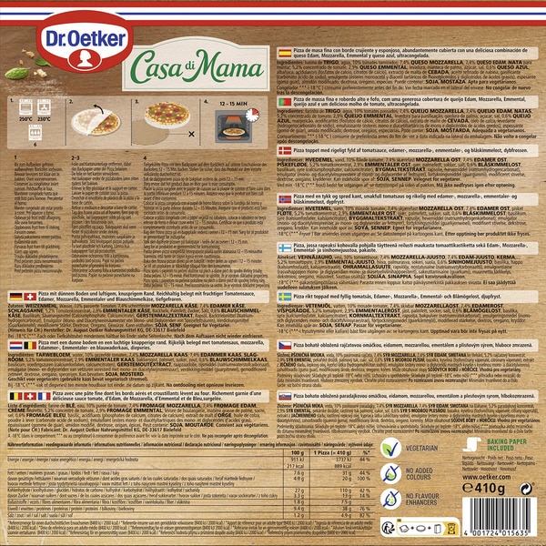 Quattro Formaggi mozzarella, edam, emmental and blue 4-cheese pizza container 410 g