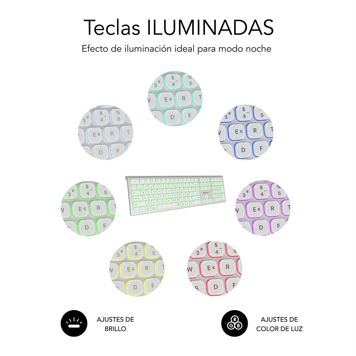 Teclado inalámbrico Subblim Master, iluminado, extendido, Bluetooth y 2,4 GHz Blanco / Plata-6