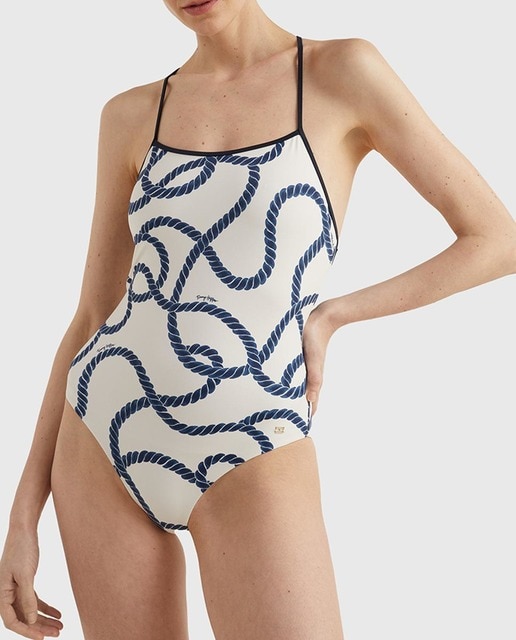 Imagen 0 de Bañador bandeau estampado de estilo marinero azul