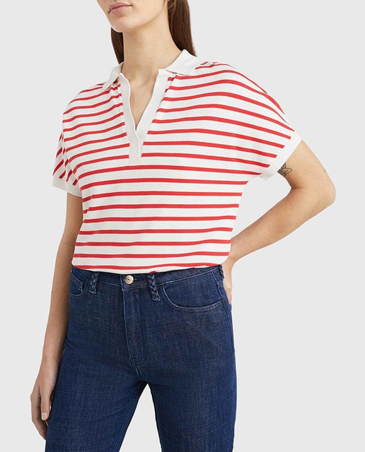 Imagen 0 de Polo de mujer estampado cuello pico y manga corta