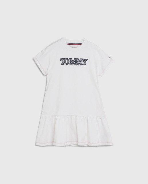 Imagen 0 de Vestido de bebé niña de bebé niña volante inferior con manga corta y logo Tommy