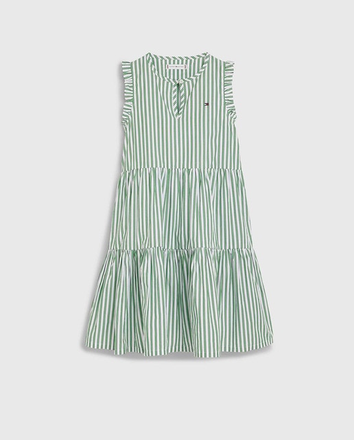 Imagen 0 de Vestido estampado a rayas con cuello redondo y logo bandera bordado