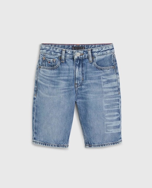 Imagen 0 de Pantalón corto de niño largo ciclista lavado claro y logo bandera bordado