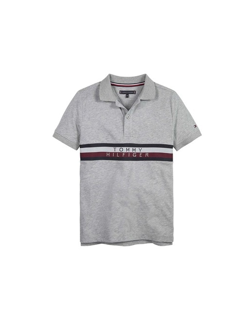 Imagen 0 de Polo de niño con franja en colores corporativos en la parte delantera y logo bandera en la manga