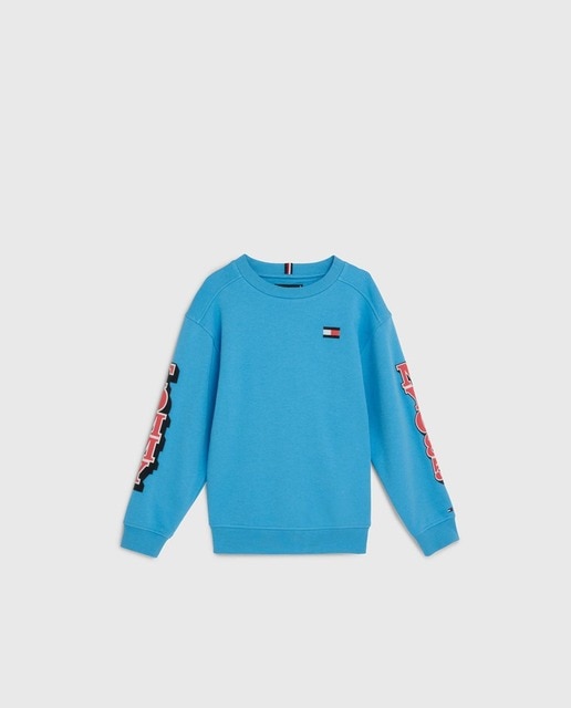 Imagen 0 de Sudadera lisa de niño sin capucha con logo bandera estampado y logos Tommy en mangas