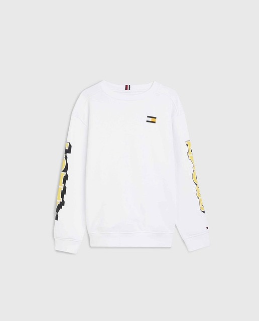 Imagen 0 de Sudadera lisa de niño sin capucha con logo bandera estampado y logos Tommy en mangas