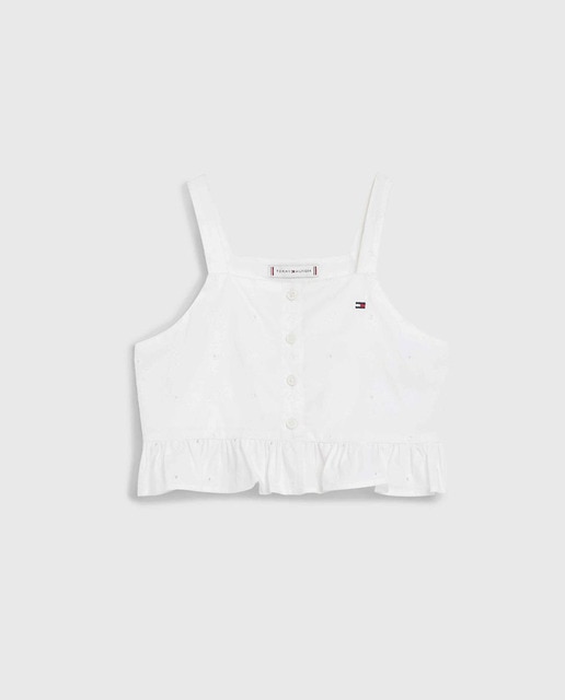 Imagen 0 de Top de niña abotonado con tirantes y logo bandera bordado