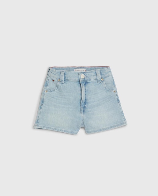 Imagen 0 de Short vaquero de niña con logo bandera bordado