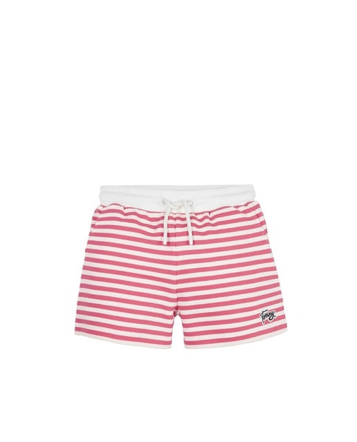 Imagen 0 de Pantalón corto de niña de punto estampado a rayas con cintura elástica y logo Tommy
