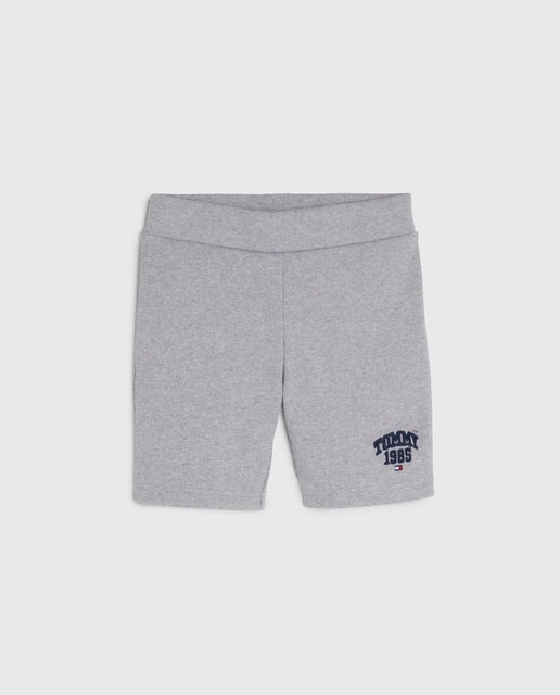 Imagen 0 de Pantalón corto de niña tipo ciclista de canalé con cintura elástica y logo Tommy bordado