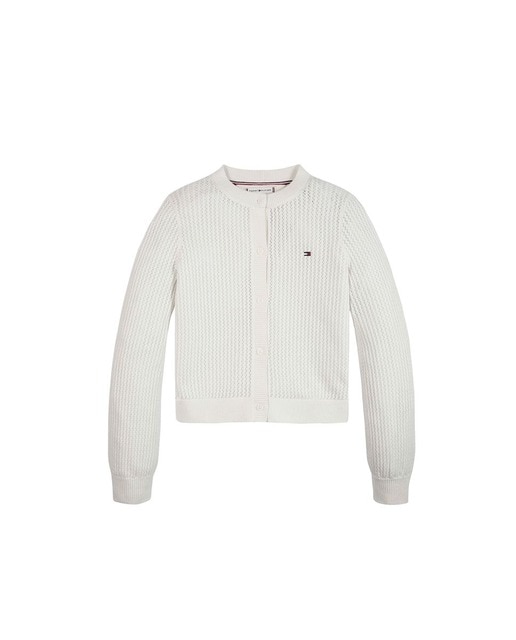 Imagen 0 de Jersey de niña tipo cárdigan con botones, calada y logo bandera bordado