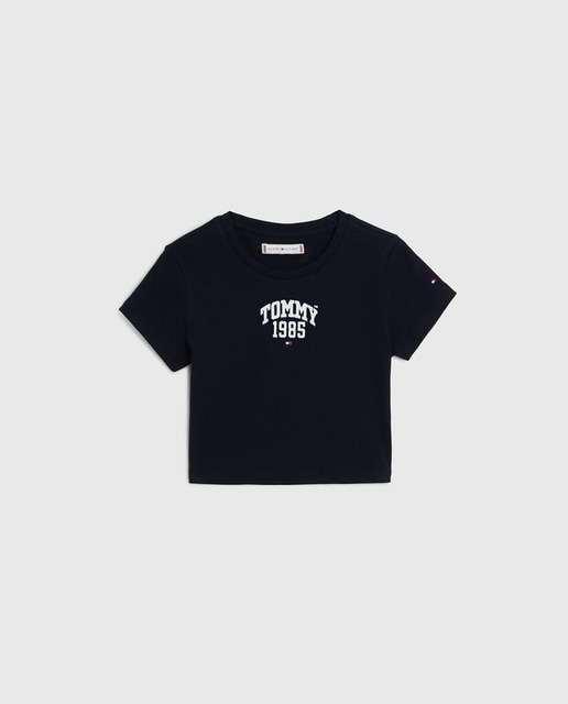 Imagen 0 de Top de niña tipo canalé con manga corta y logo Tommy
