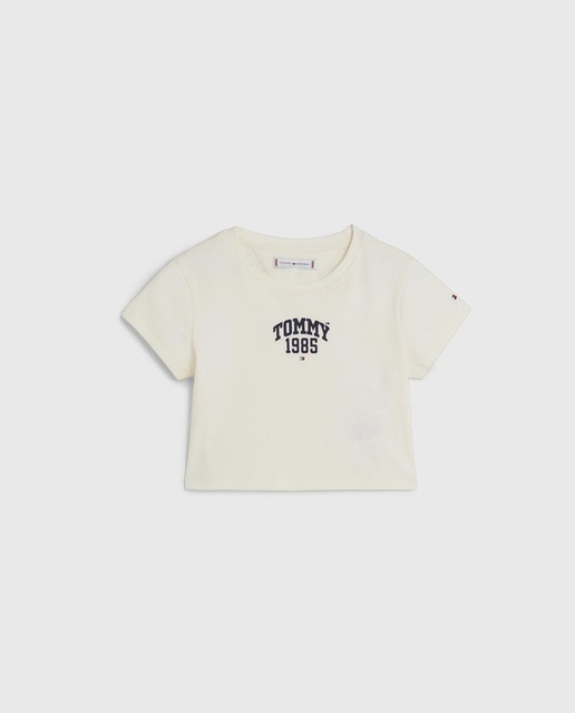 Imagen 0 de Top de niña tipo canalé con manga corta y logo Tommy