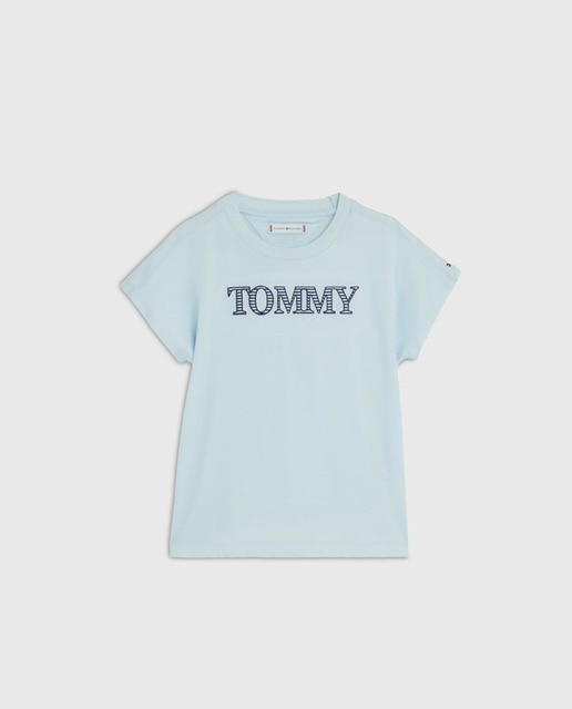 Imagen 0 de Camiseta de niña con manga corta, cuello redondo y logo Tommy