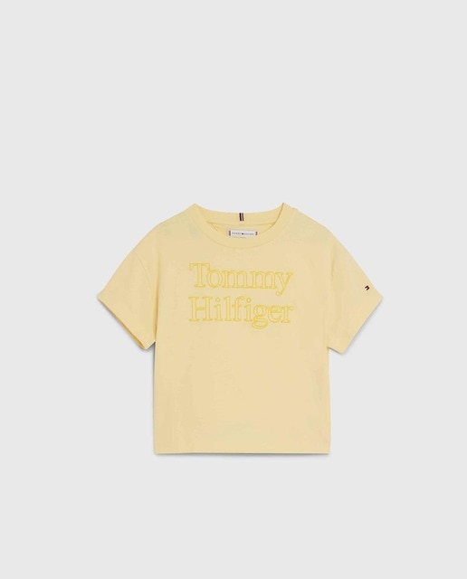 Imagen 0 de Camiseta de niña con manga corta, cuello redondo y logo Tommy