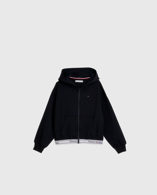 Imagen 0 de Chaqueta de niña con cremallera y capucha y cintura elástica con logo Tommy